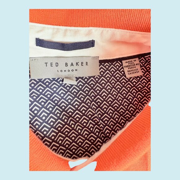 TED BAKER LONDON Polo Men's Size 3 Medium Coral Tortilla Pocket Birdseye Stripe - Picture 6 of 9